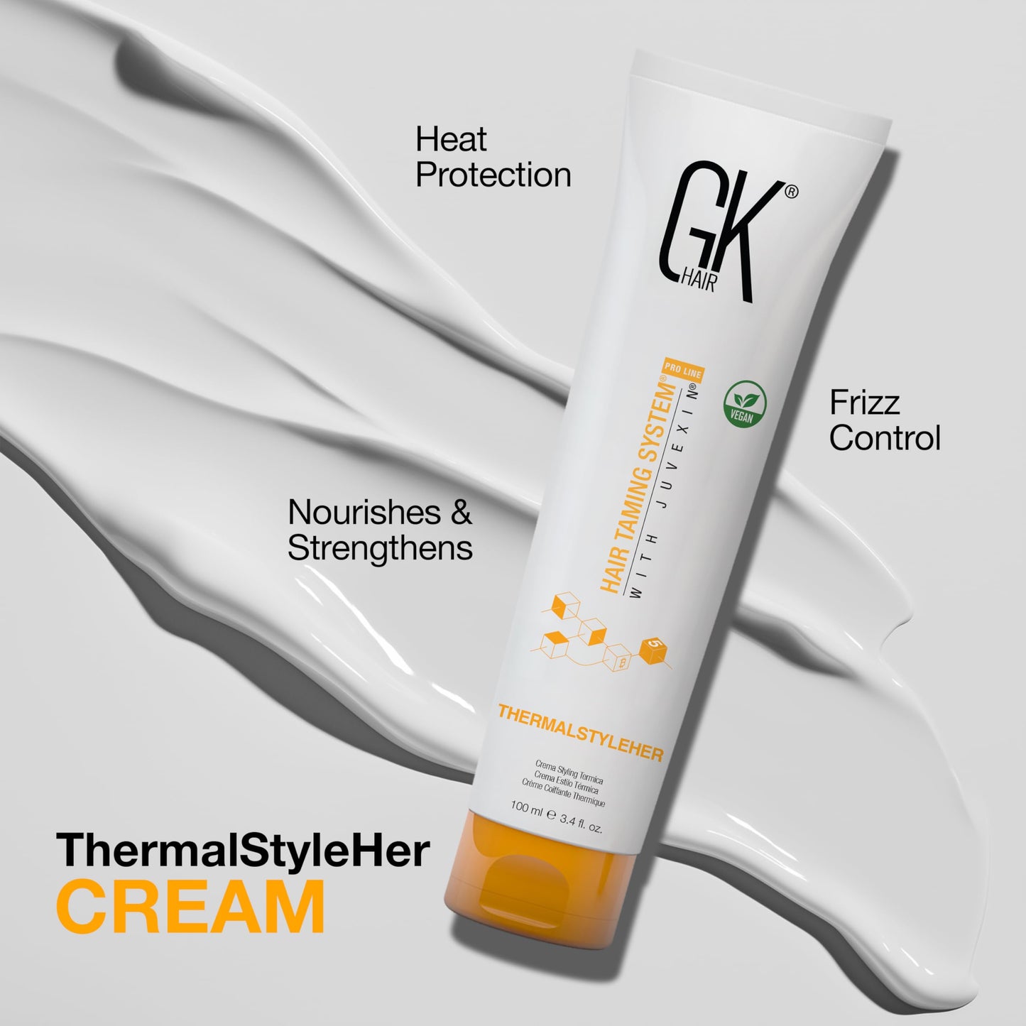 Global Keratin GKhair ThermalStyleHer - 100ml/3.4oz Heat Styling Protection Anti Frizz Hair Cream Thermal Flat Ironing Style Protector for Men & Women