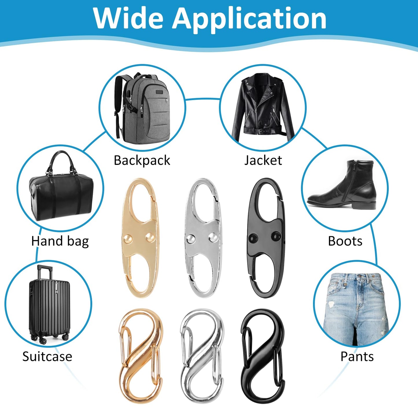 Phinus Lock Combo 21PCS Anti-Theft Clips for Luggage, Clothing, Backpacks, Boots, Purses & Travel Sports – Black/Silver/Gold