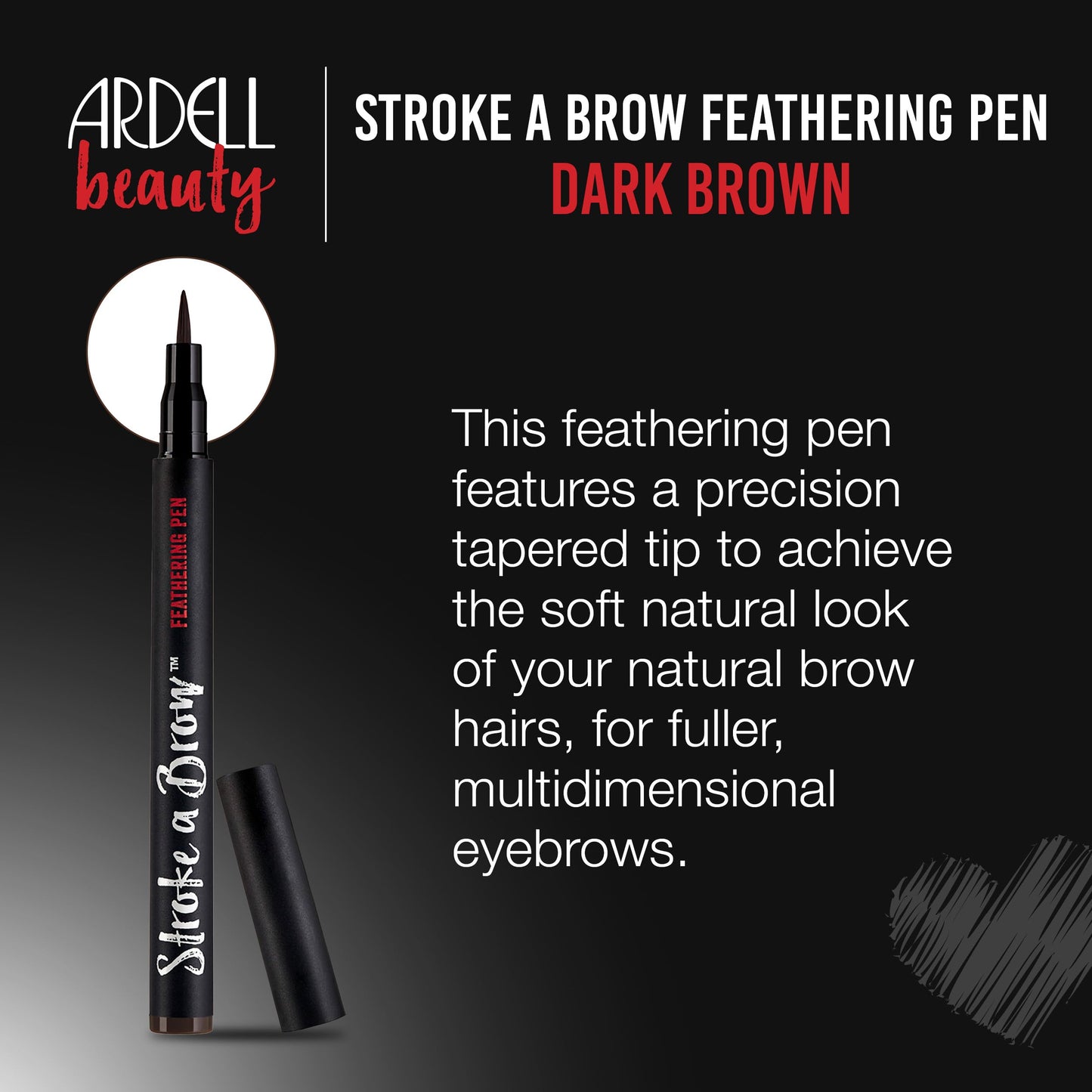 Ardell Stroke a Brow Pencil Feathering Eyebrow Pen - Precise Micro-Tip, Long-Lasting Waterproof Eyebrow Pencil, Precision Tip, Dark Brown, 1 Pack