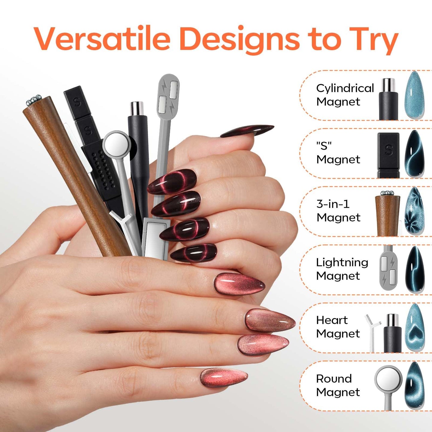 modelones Cat Eye Magnet Set, Heart French Cateye Gel Polish Nail Tools Kit Dual-Head 3 IN One Magnets Pen Round Square Flower Glassy Moon Multi Beauty and Personal Care modelones