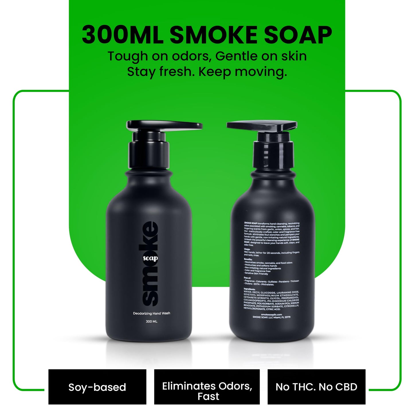 SMOKE SOAP Liquid Hand Soap Odor Neutralizing, Fragrance Free, Natural Soy-based Formula, Free of Sulfates, Parabens Free (300ml)