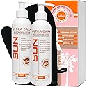 Sun Laboratories Self-Tanning Ultra Dark Sunless Tanning Lotion and Mitt for a Golden Glow - Dark - 2 Pack 8 fl oz Bottles + Mitt