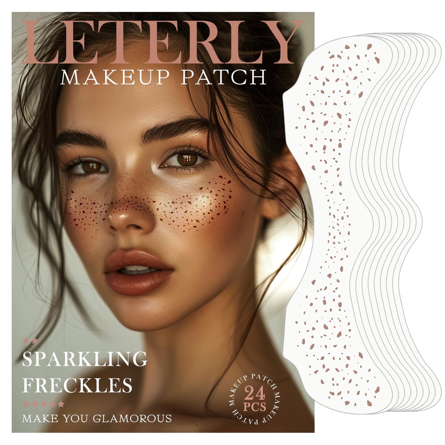 Leterly 24 Pcs Glitter Freckles Face Tattoo,Brown Face Glitter Makeup Patches Cute Sparkle Freckles Patches Waterproof Makeup Speckles for Face