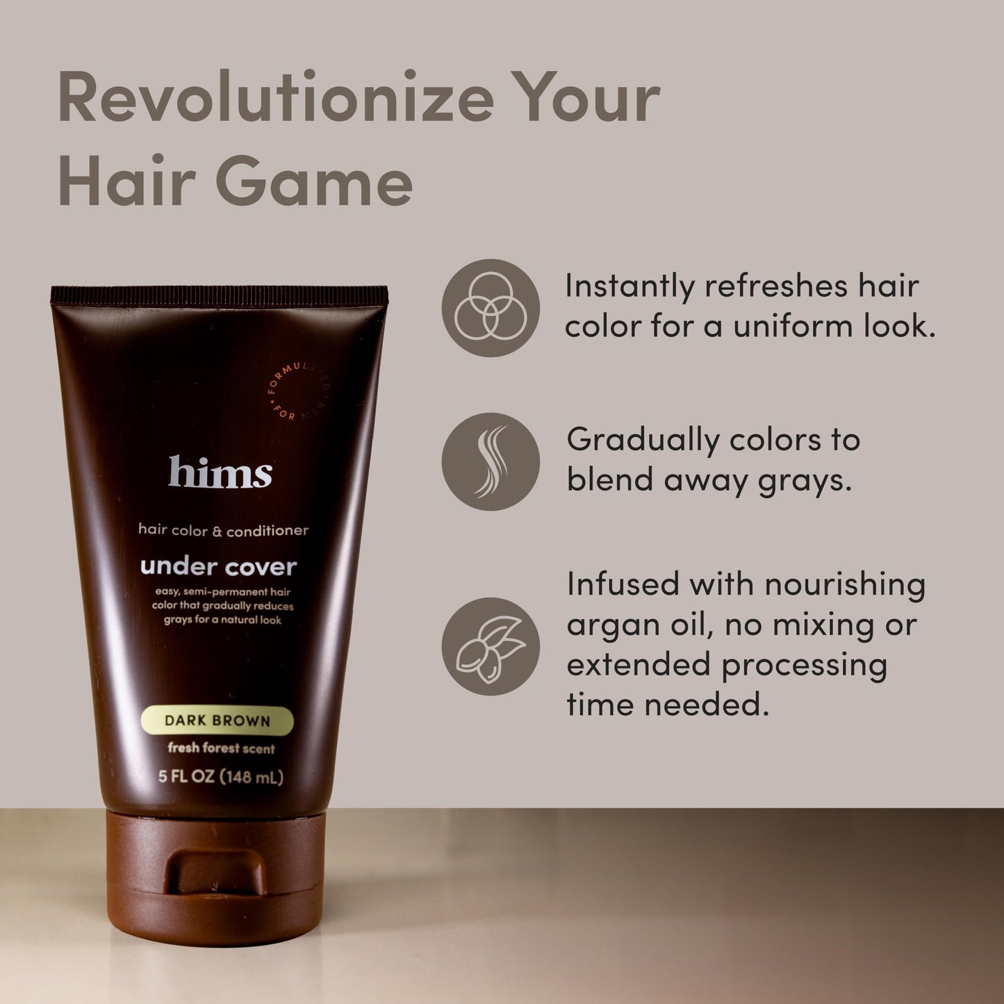 hims Under Cover Hair Color & Conditioner - With Argan Oil - Semi-Permanent In-Shower Hair Dye - Blends Grays Naturally - Sulfate-Free & Cruelty-Free