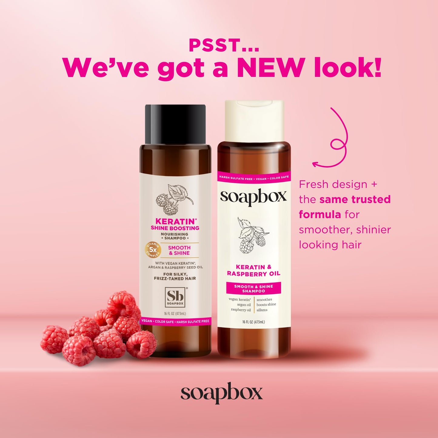 Soapbox Keratin & Raspberry Seed Oil Shampoo & Conditioner Set, Leaves Hair Shiny, Smooth & Glossy - Clean Ingredients Free of Harsh Chemicals
