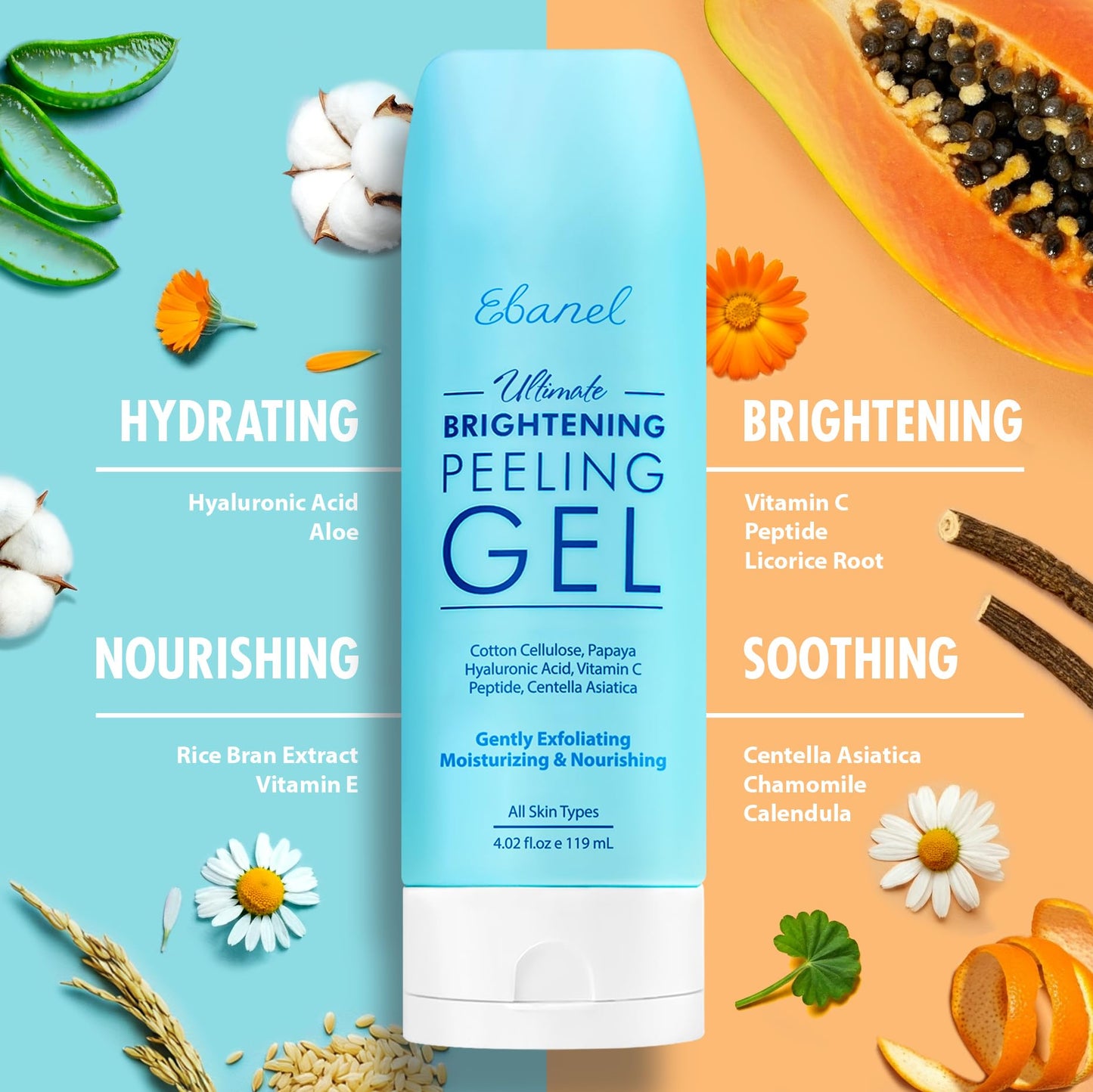 Ebanel Exfoliating Face Scrub Peeling Gel – Brightening & Moisturizing Facial Cleanser with Centella, Hyaluronic Acid, Vitamin C & E