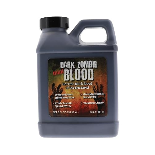 Dark Zombie Blood - 8 fl oz Bottle Ultra-Realistic Black Fake Blood for Halloween, Cosplay, Horror Makeup & SFX - Washable, Long-Lasting Formula