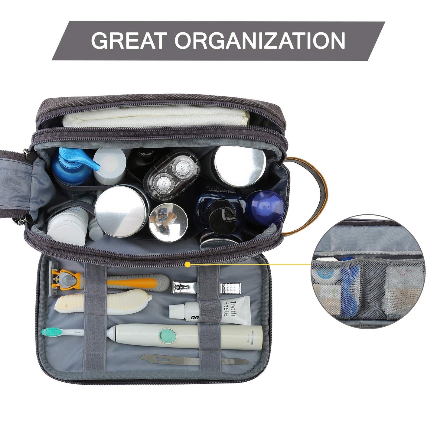 BAGSMART Toiletry Bag for Men, Canvas Travel Toiletry Organizer Dopp Kit Water-resistant Shaving Bag for Toiletries Accessories,Grey-Medium Beauty and Personal Care BAGSMART