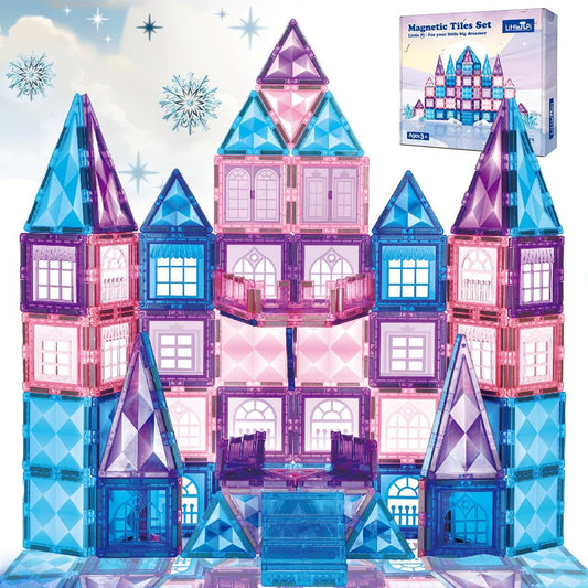 Little Pi 102pcs Frozen Princess Castle Magnetic Tiles – 3D STEM Building Blocks for Kids Ages 3-8, Pretend Play & Birthday Gifts