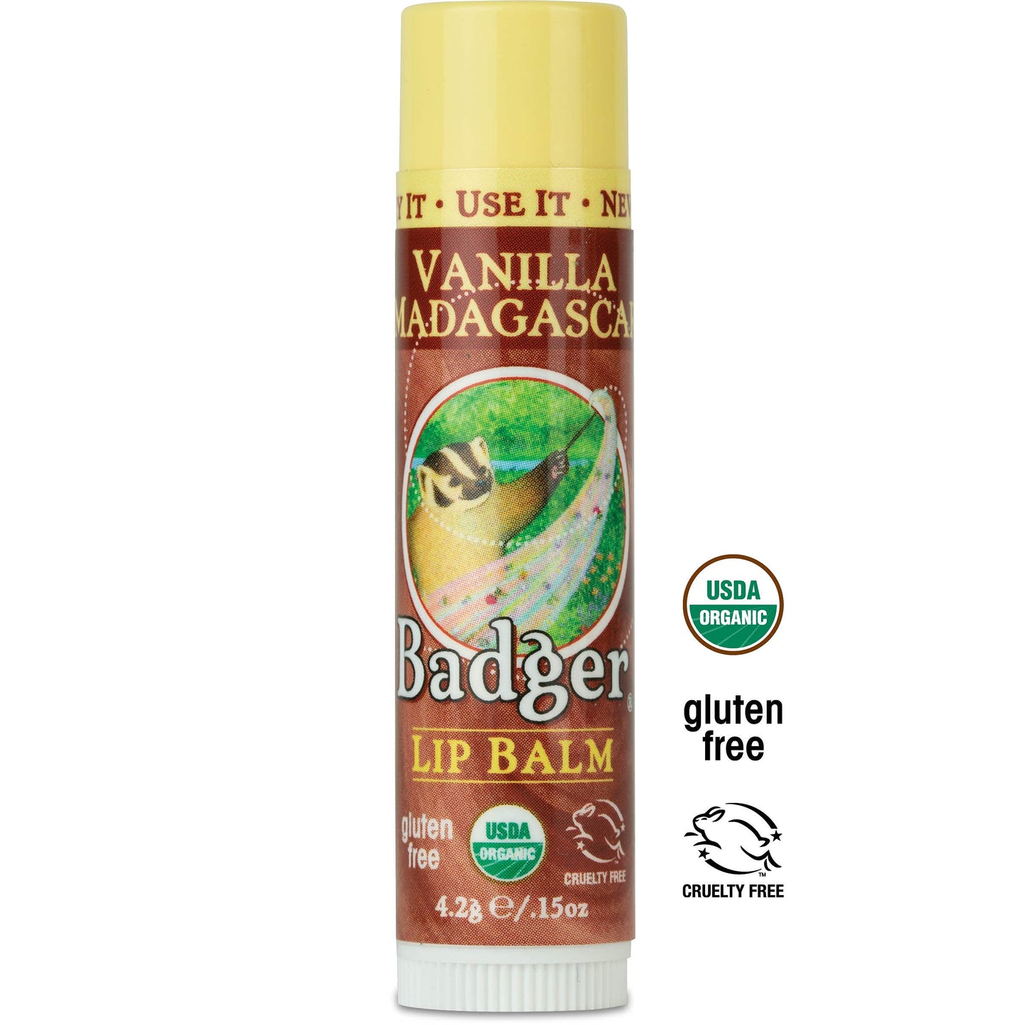 Badger - Classic Lip Balm, Vanilla Madagascar, Made with Organic Olive Oil, Beeswax & Rosemary, Natural Lip Balm, Certified Organic, Moisturizing Lip