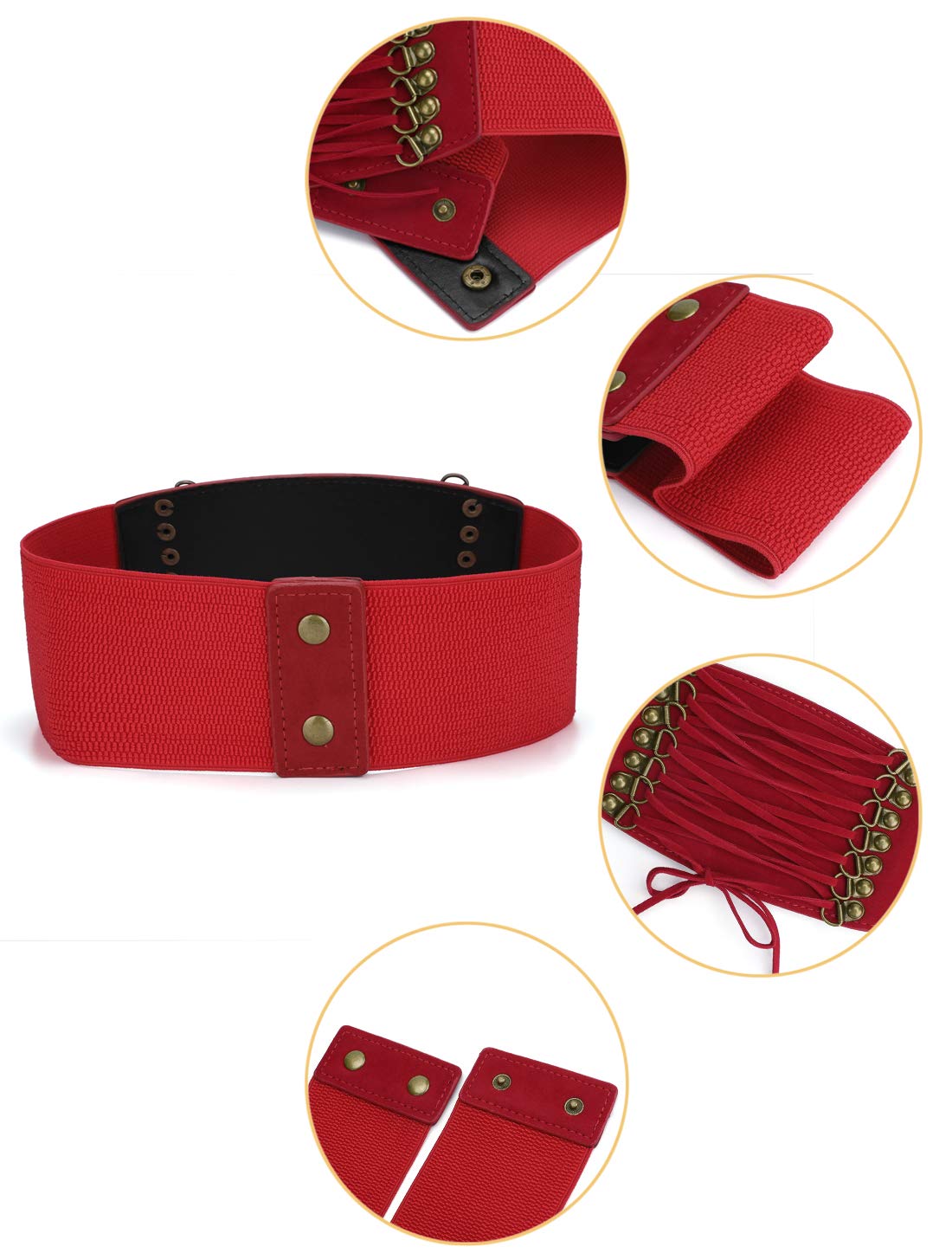 Allegra K Women Stretchy Cinch Waistband Lace Up Corset Belt 7.5CM Width Red-2 One Size