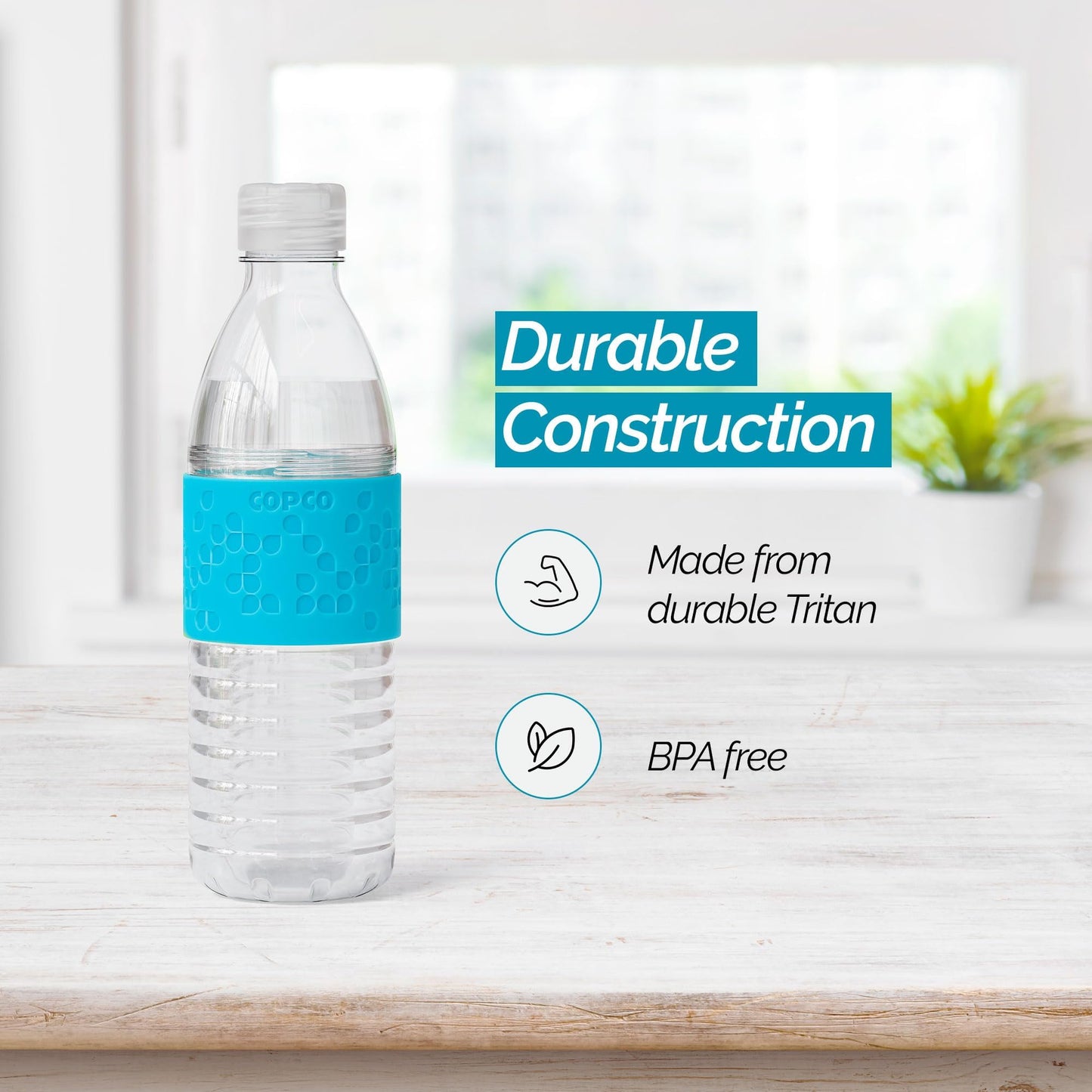 Copco Hydra Water Bottle with Spill-Resistant Lid, 16.9 oz - Reusable Tritan Non-Slip Sleeve, Twist-Open Body - BPA-Free, Leak-Proof, Durable