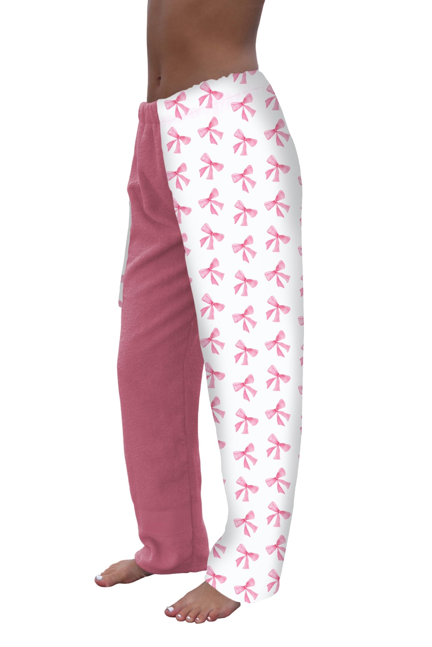 Paradise Towelwear Towel Pants for Swimmers - Pink Bows - Cotton Terry Towel Pants - Beach Coverup - Resort Wear - Swim wear (Kids S)