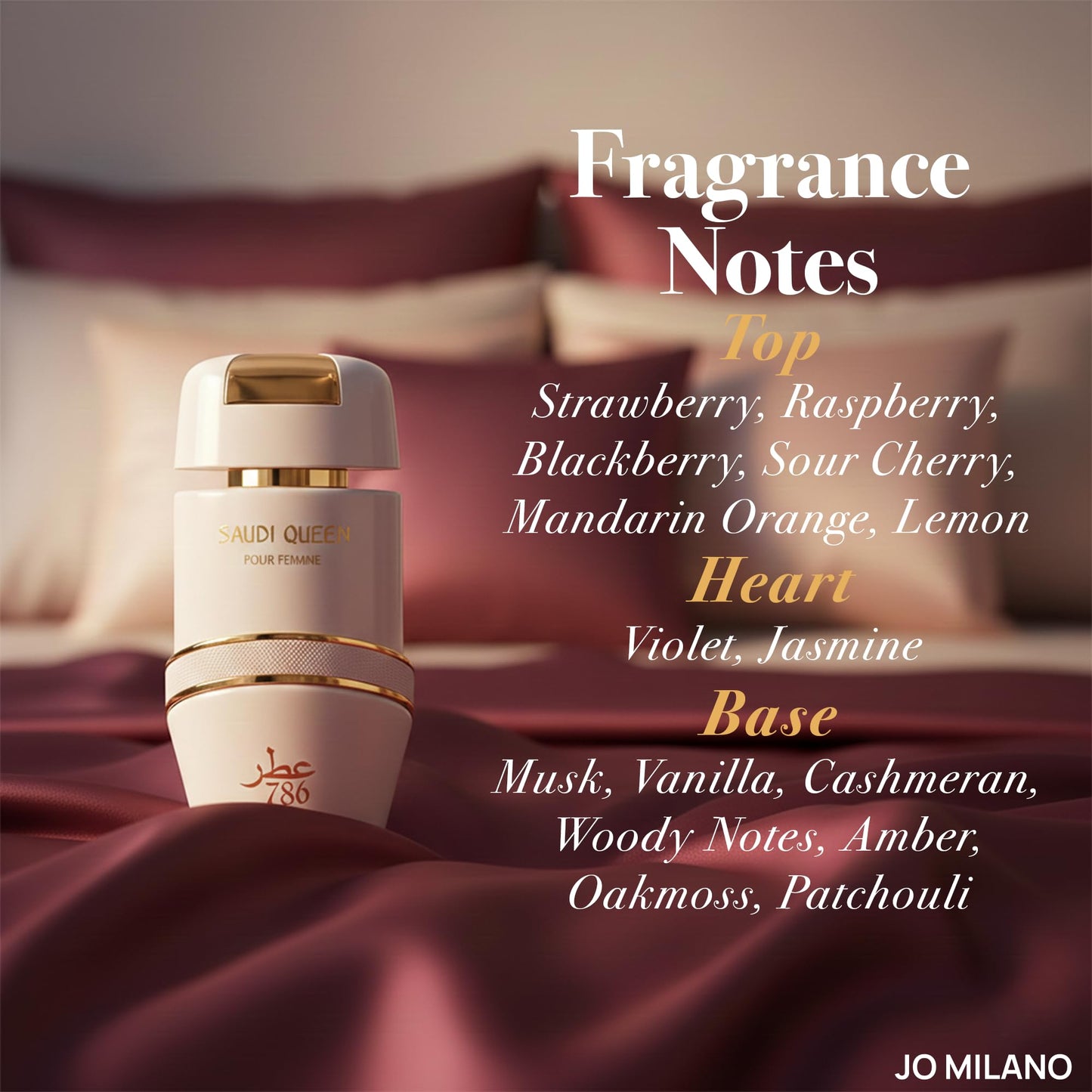 Jo Milano Saudi Queen Eau De Parfum Spray | 3.4 oz (100ml) | Fruity, Sweet, Oud, Musk, Patchouli, Vanilla Scent | Long Lasting Fragrance for Women