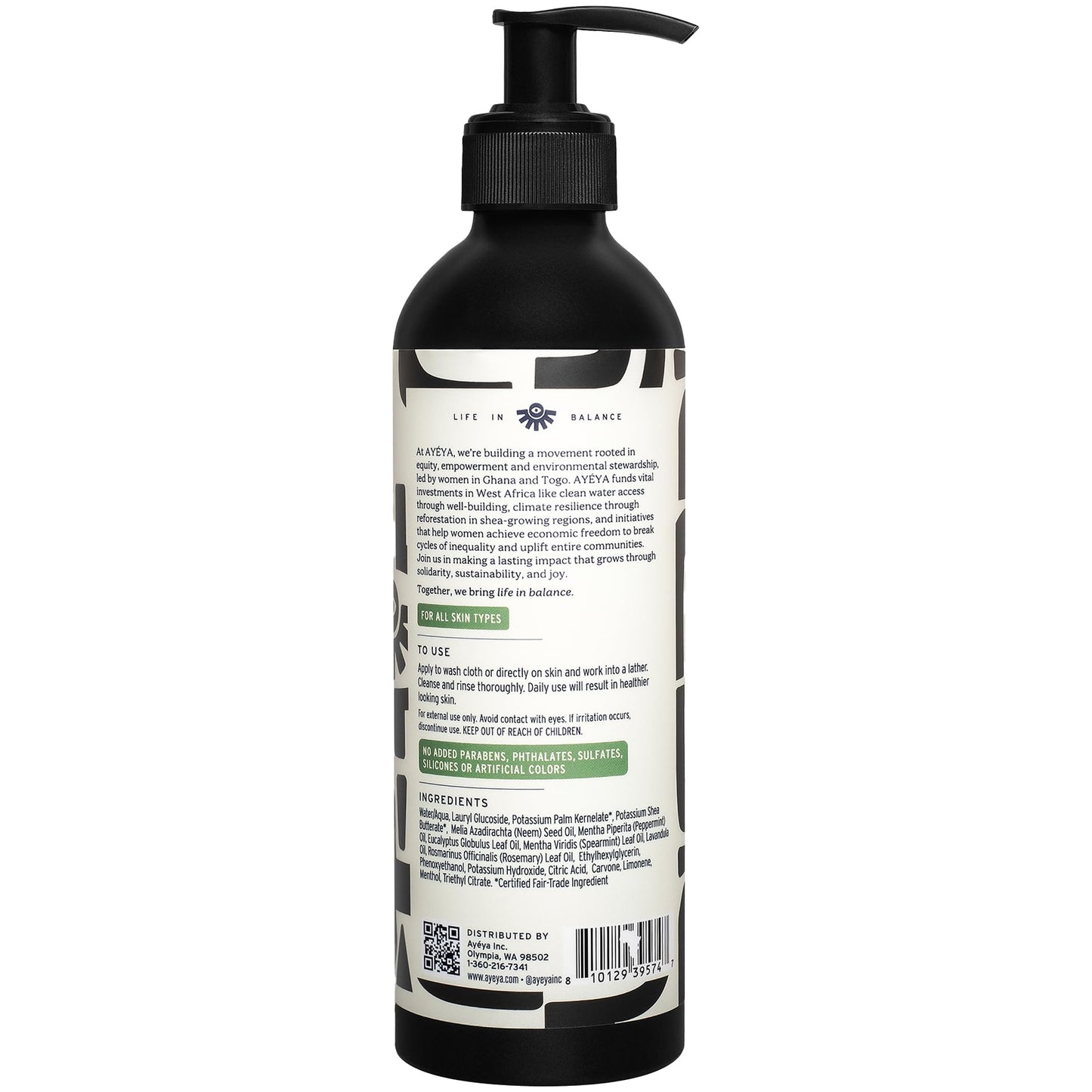 AYÉYA Liquid African Black Soap - Reset | Peppermint, Eucalyptus & Neem Oil | Detox Vegan Face & Body Wash for Acne, Oil & Pores | Cleanser with Shea