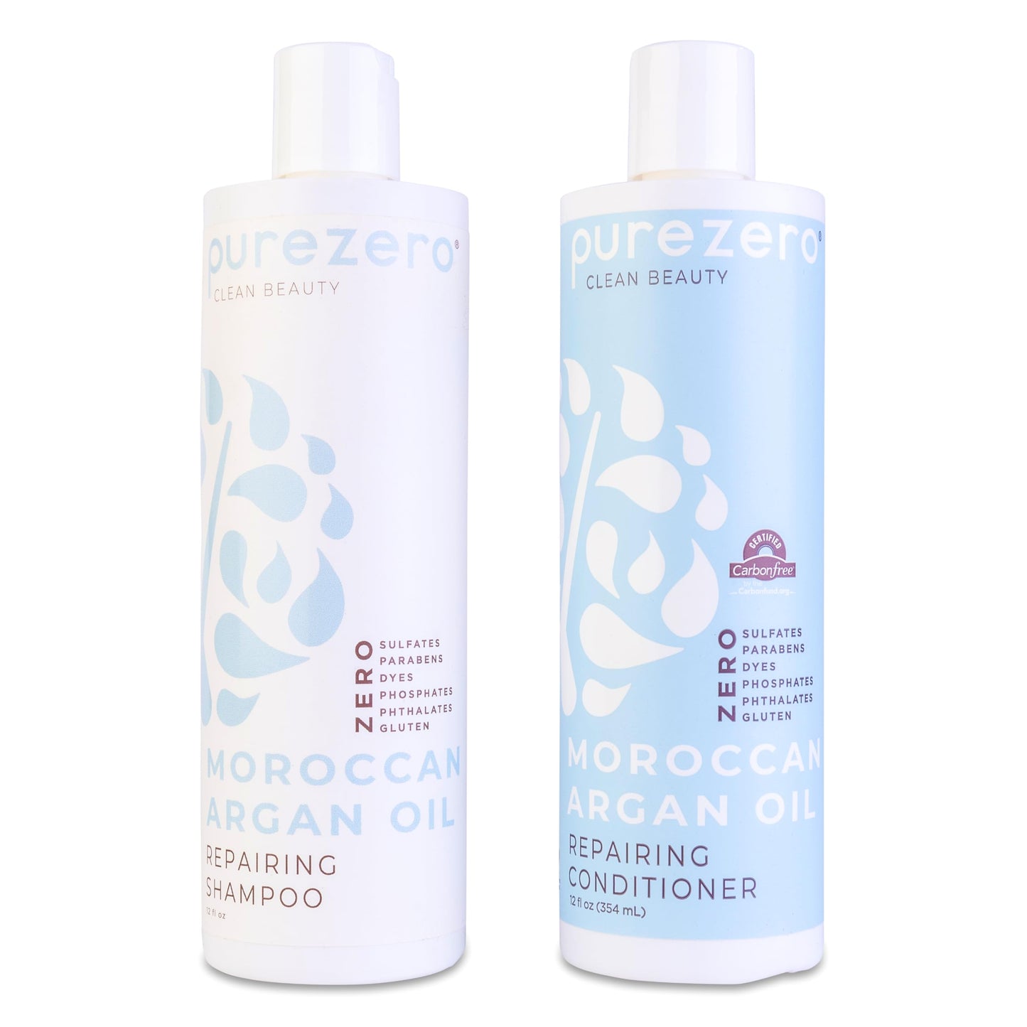 Purezero Moroccan Argan Oil Shampoo & Conditioner set - Repair Damaged Hair - Fight Dandruff & Frizz - Zero Sulfates, Parabens, Dyes, Gluten - 100%