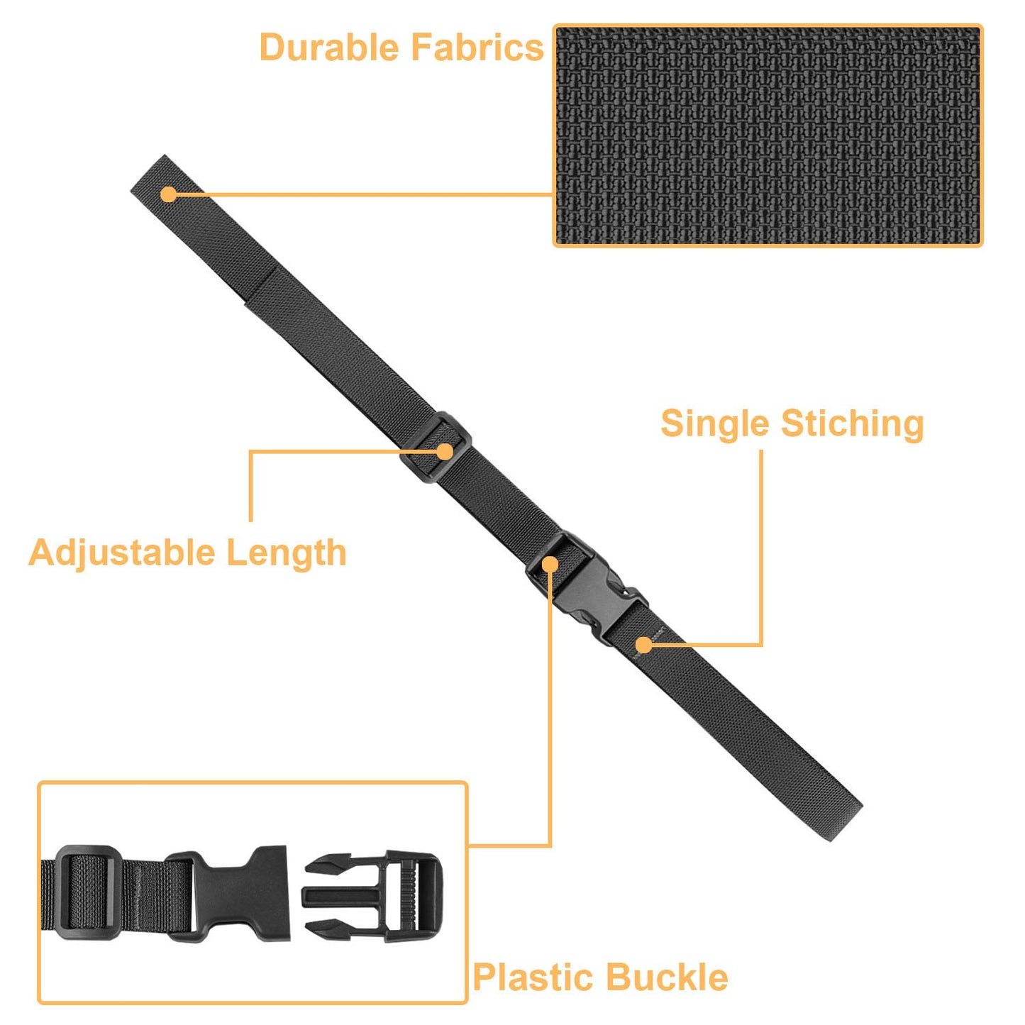 MAGARROW Packing Straps with Buckle – 4 Pack Adjustable 1-Inch Wide Belt, 40"–60" Length, Durable Luggage Straps for Travel (Black)