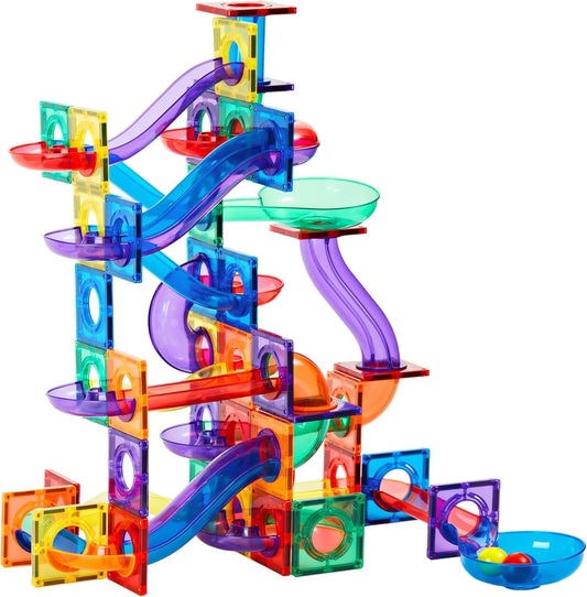 Learn & Grow 88pcs Magnetic Marble Run Expansion – STEM Marble Race Track & Magnet Tile Accessories for Kids Ages 3+ Construction Toy