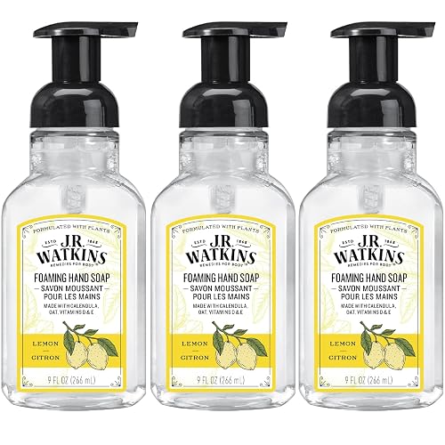 J.R. Watkins Foaming Hand Soap For Bathroom or Kitchen, Scented, Cruelty Free, 9 Fl Oz, Lemon, 3 Pack