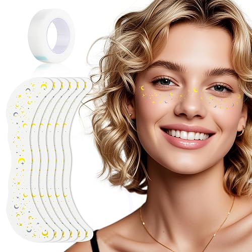 Glitter Freckles Face Tattoo, Temporary Sparkle Freckles, Waterproof & Sweatproof Face Glitter Tattoo for Party, Music Festival 6 Counts with 1