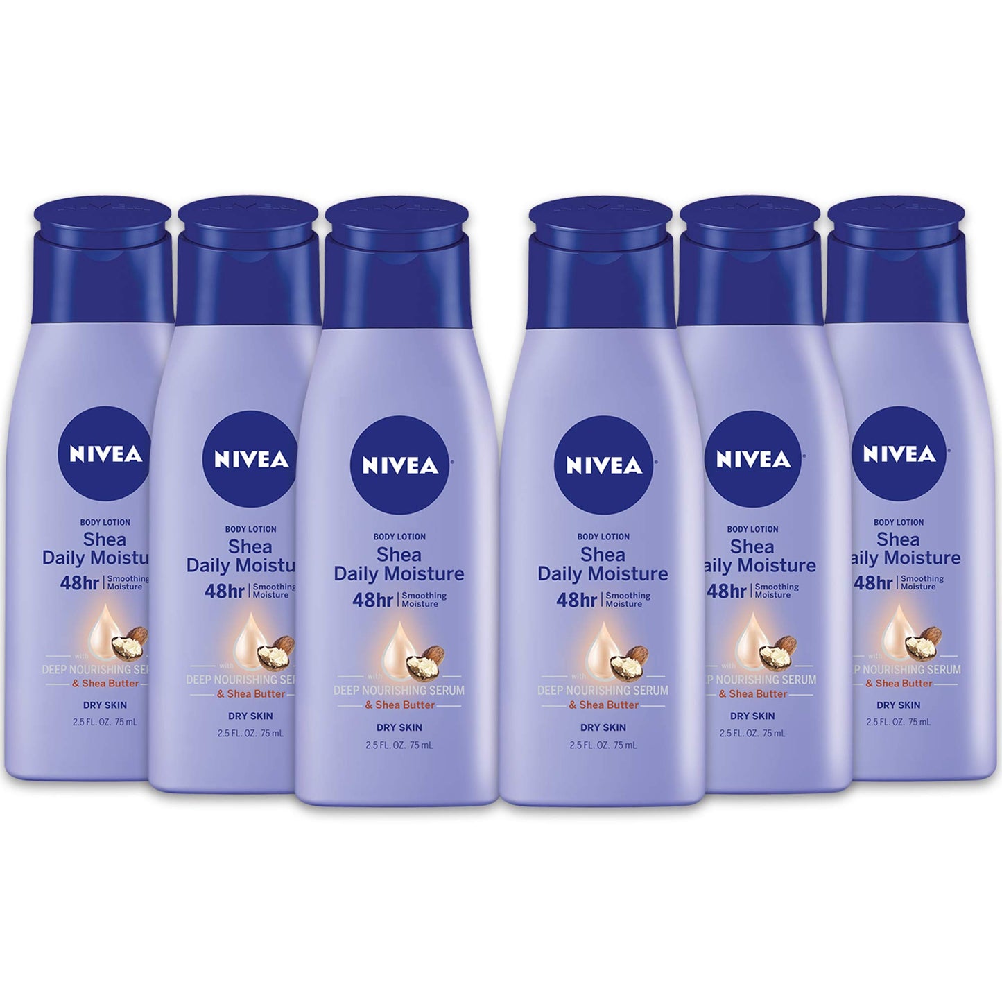 NIVEA Shea Nourish Body Lotion for Dry Skin with Hyaluronic Acid, Shea Butter and Deep Nourishing Serum, 48-Hour Body Moisturizer, 2.5 Fl Oz Bottle