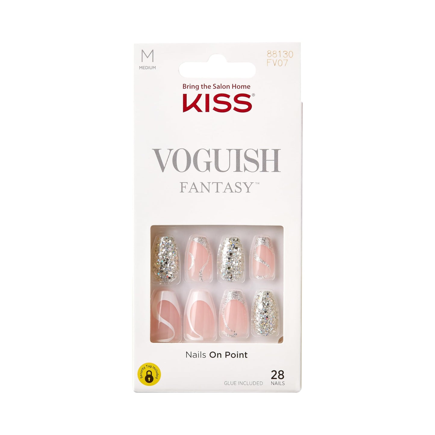 KISS Voguish Fantasy Nails - Fashspiration, Pink & Glittery, Medium Length, Coffin Shape, Ready To Wear, No Damage/Dry Time, Waterproof, Smudge Proof Beauty & Personal Care KISS