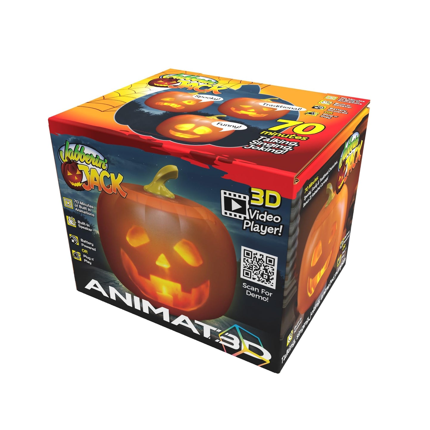 ANIMAT3D Jabberin' Jack Talking Animated Pumpkin with 8 Inch Screen and Built-in Projector + Speaker