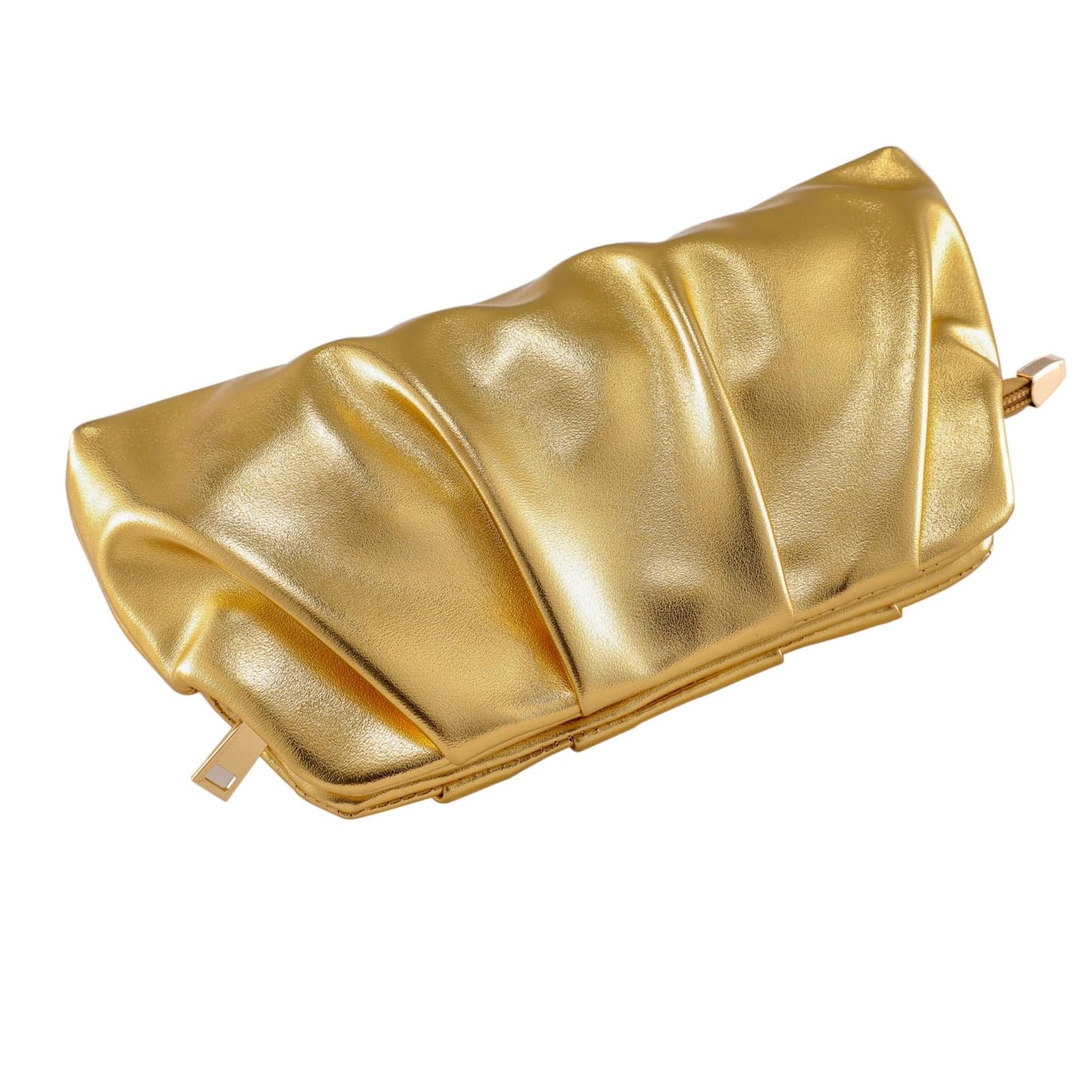 Evening Bag for Women Ruched Clutch Purse Detachable Metal Chain Crossbody Bag(gold)