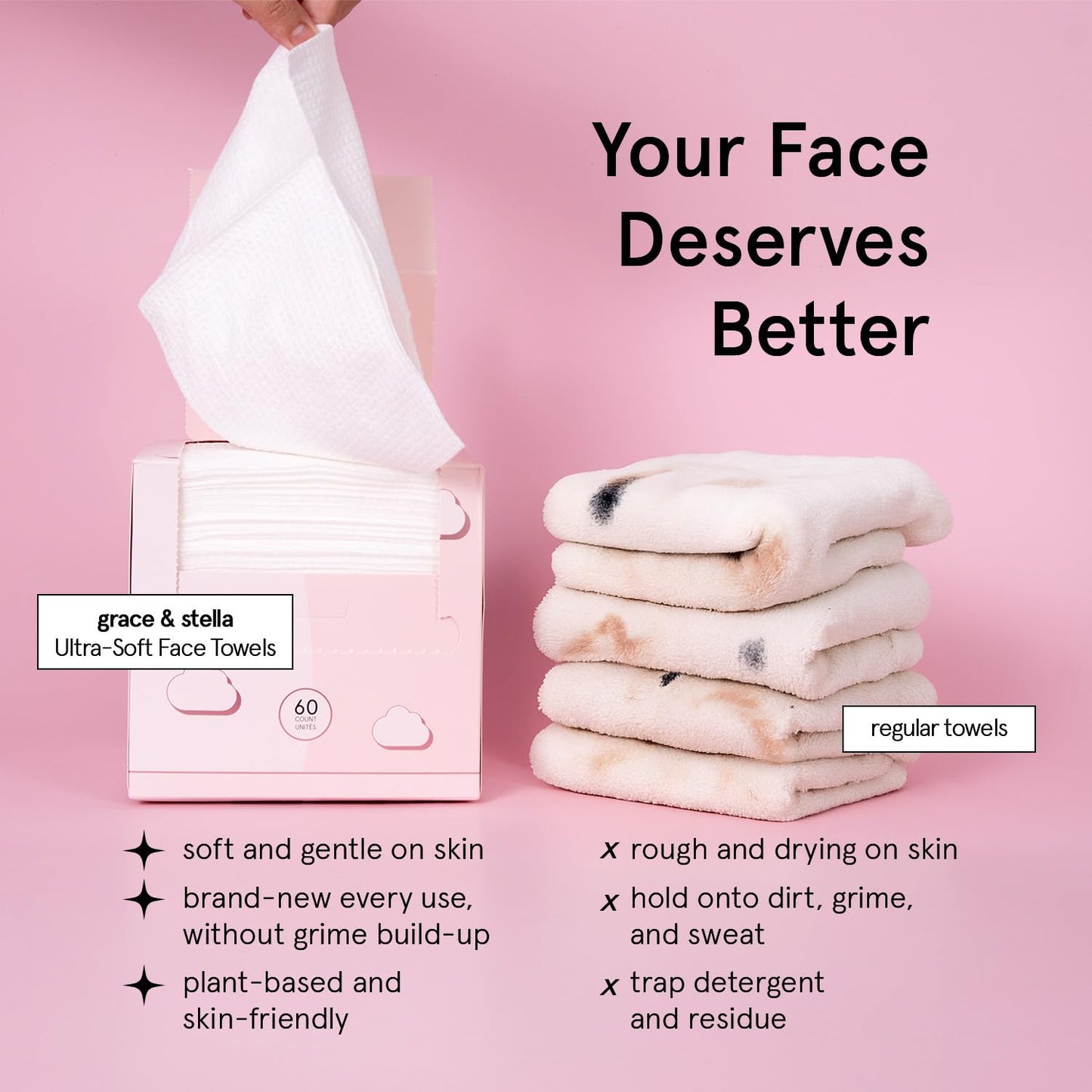 grace & stella Face Towels Disposable - Travel Essentials - Ultra-Soft & Absorbent Face Wipes Towelettes - XL Facial Towels for Cleansing & Makeup Beauty and Personal Care grace & stella