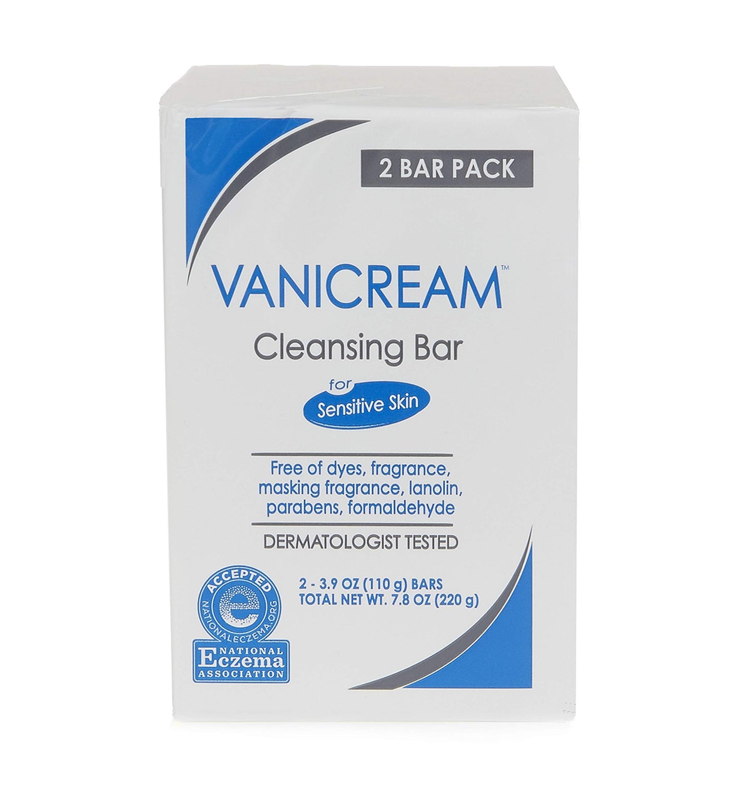 Vanicream, Cleansing Bar Fragrance Gluten and Sulfate Free For Sensitive Skin Gently Cleanses and Moisturizes 3.9 Pack of 2, 7.8 Ounce