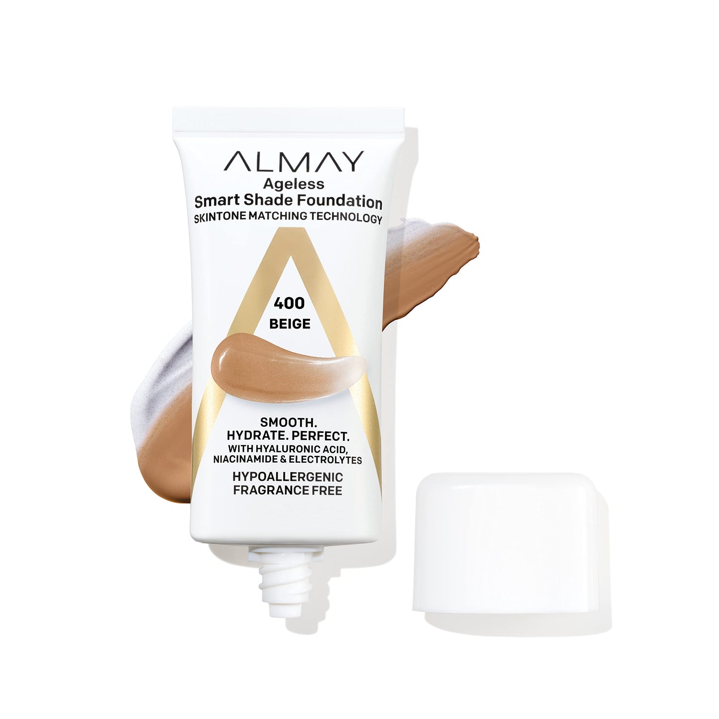 Almay Anti-Aging Foundation, Smart Shade Face Makeup with Hyaluronic Acid, Niacinamide, Vitamin C & E, Hypoallergenic, -Fragrance Free, 400 Beige, 1