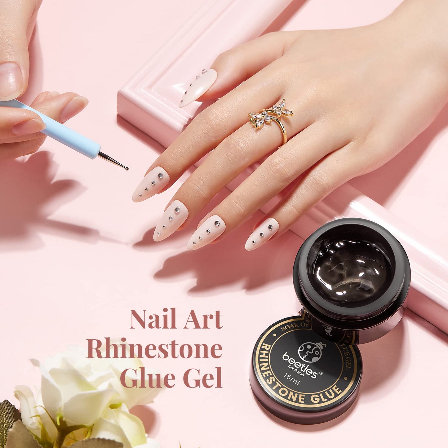 Beetles Rhinestone Glue for Nails with 2 Dual Purpose Brush Pen, 1Pcs 15ml Beauty and Personal Care beetles Gel Polish