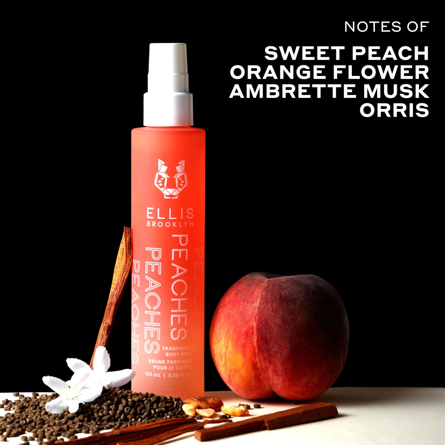Ellis Brooklyn PEACHES Fragrance Mist - Fruity Floral Perfume Mist For Women with Sweet Peach, Rosebud, & Sandalwood, Vegan Perfume Made In The USA,