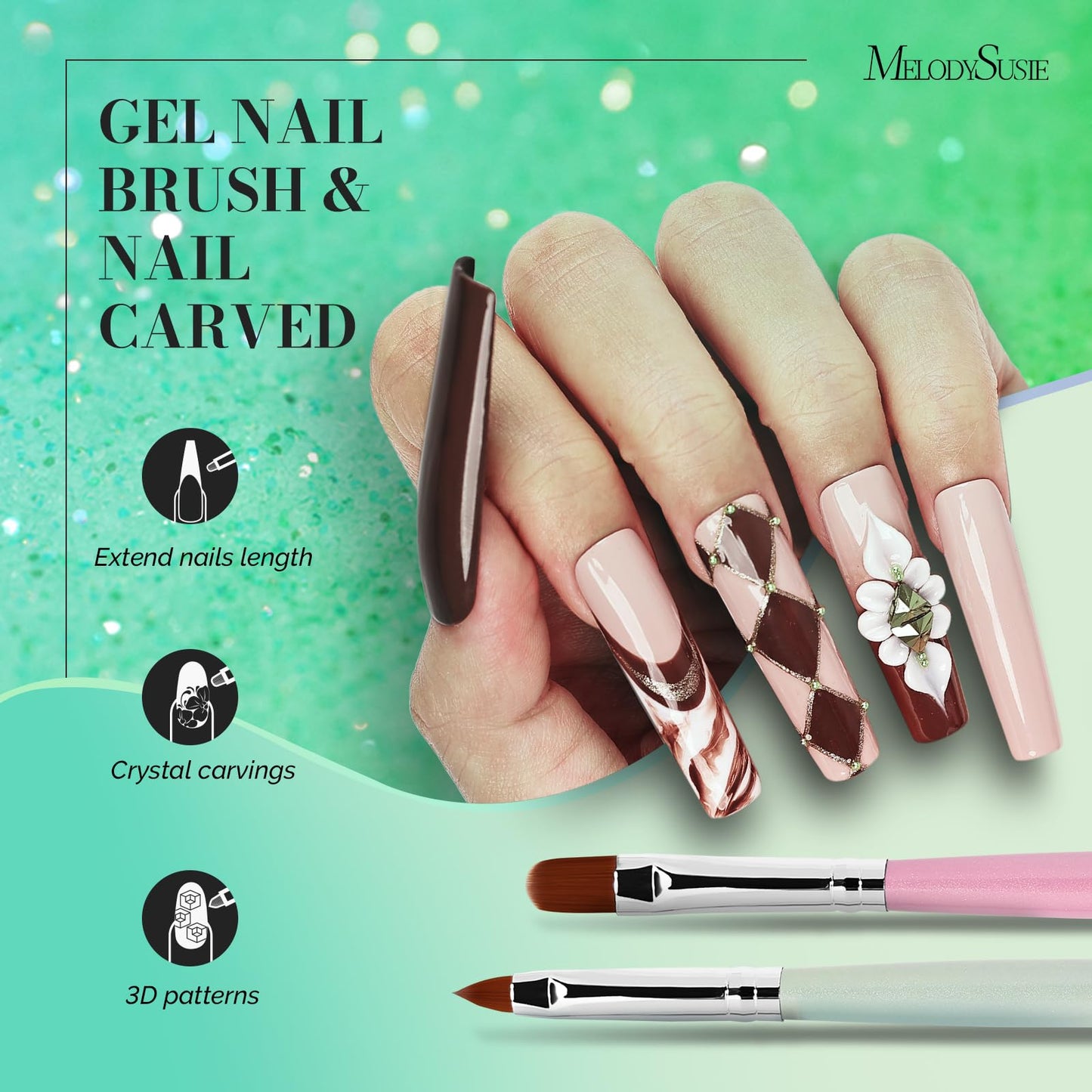 MelodySusie Nail Art Brushes Set,6pcs Nail Art Design Pen Painting Tools with Extension Gel Brush, Polish Brush, Builder Brush,Liner Brush, Carved Beauty and Personal Care MelodySusie