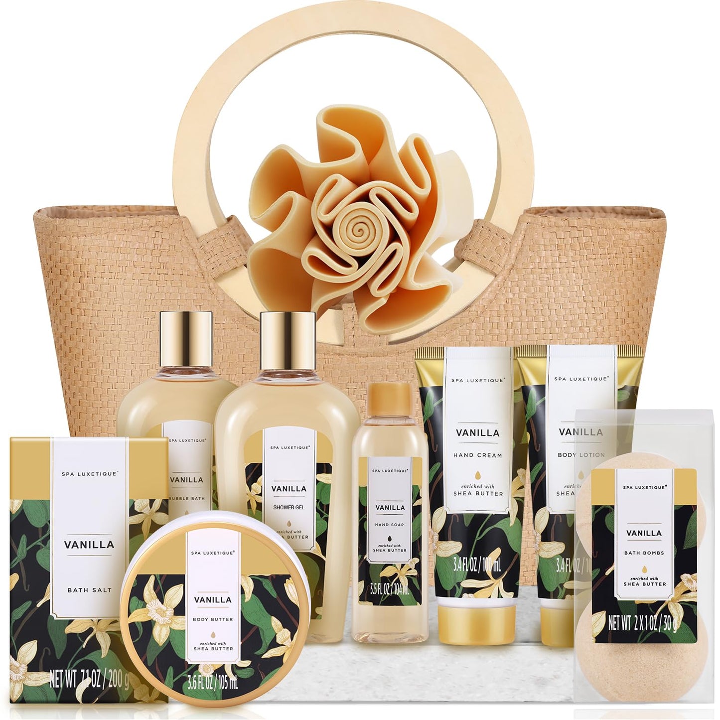 Spa Luxetique Spa Gift Baskets for Women - Vanilla Bath Set with Bubble Bath, Body Lotion Gift Set, Vanilla Spa Set, Birthday Woman Gifts, Mothers Day