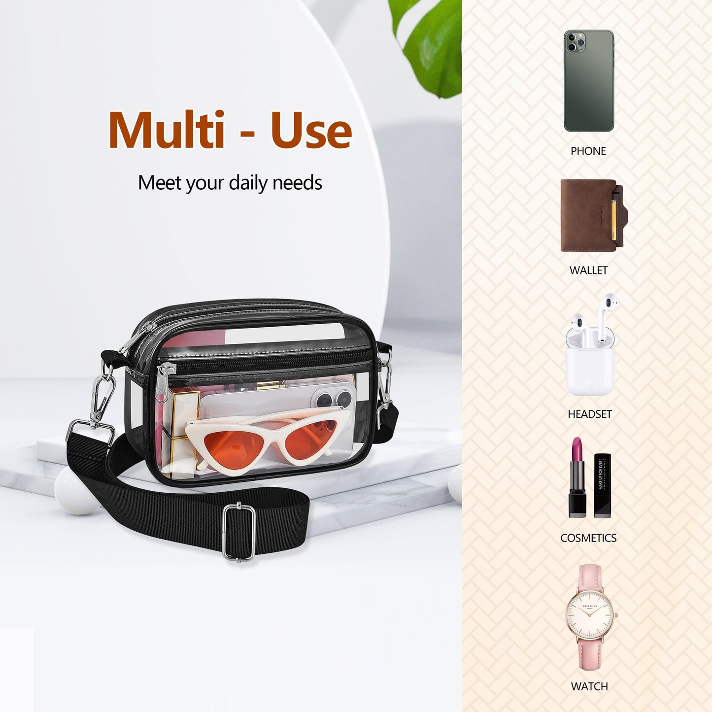 Bagenius Clear Bag for Stadium Events Clear Purse with Removable Strap Transparent Bag