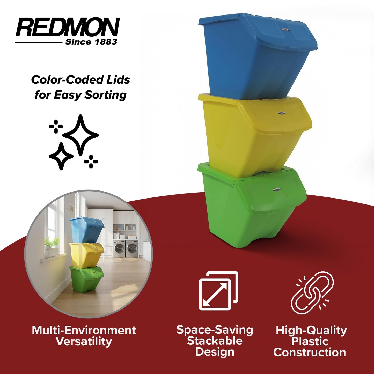 Redmon Since 1883 10 Gallon Stackable Shutter 3 PC Set Bins (7319)