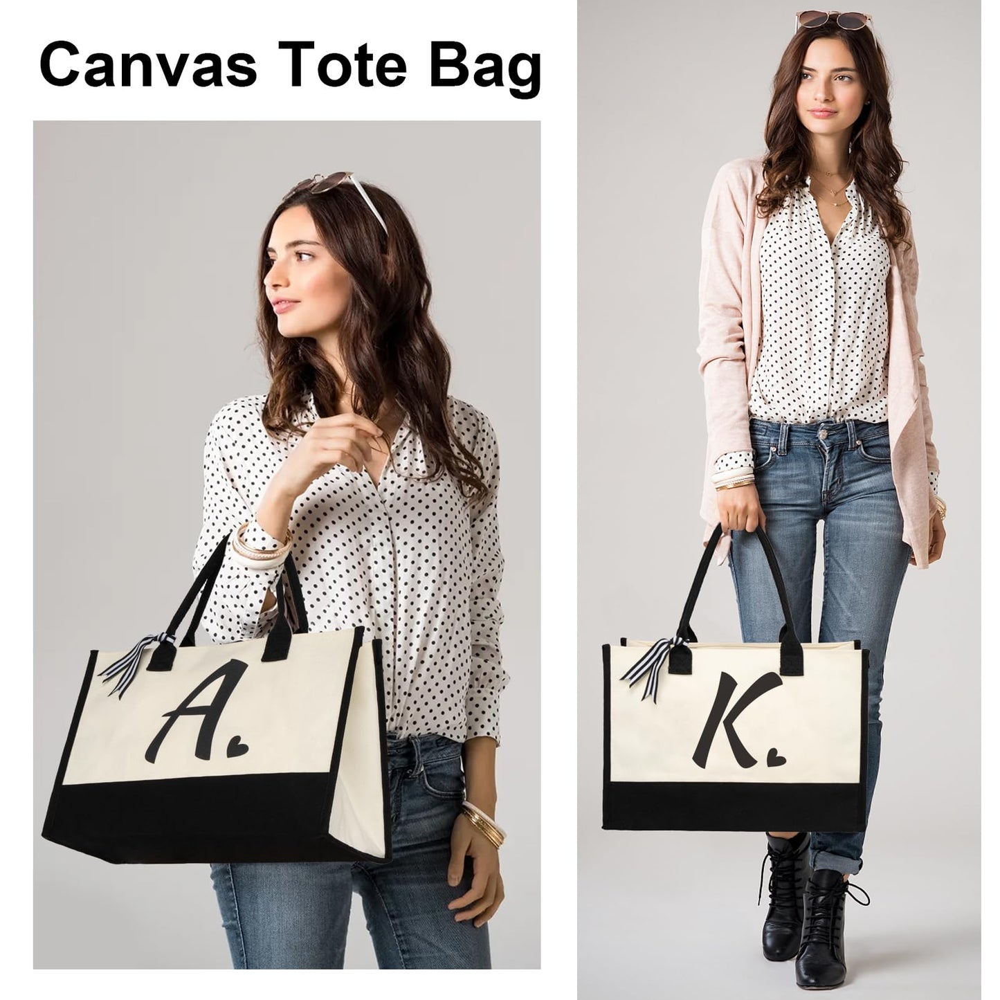 shenee Initial Canvas Tote Bag, Personalized Beach Jute Bag Present for Women Holiday, Friends Birthday Gift, Beach, Wedding (Letter M)
