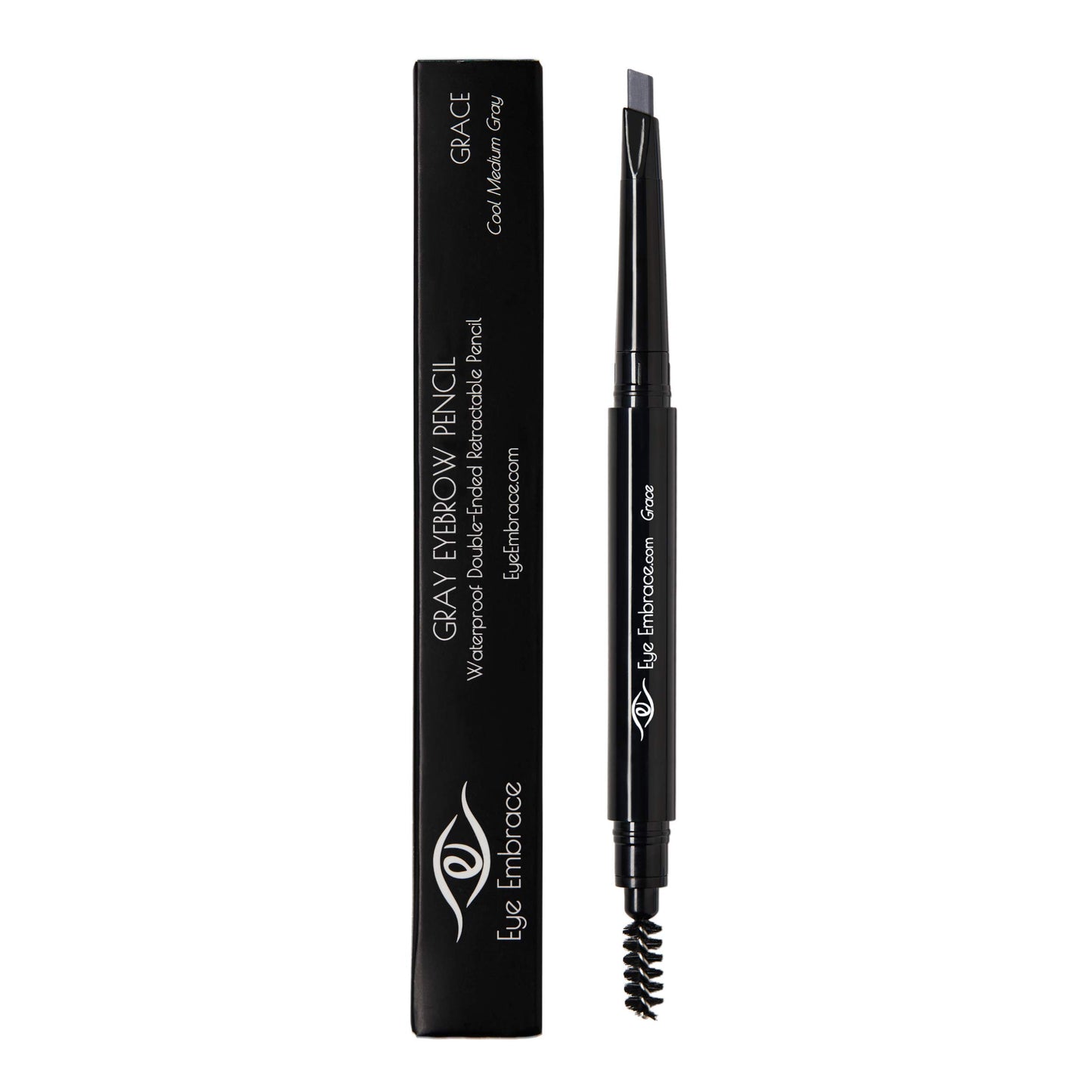 Eye Embrace Grace: Medium Gray Eyebrow Pencil - Waterproof, Double-Ended Automatic Angled Tip & Spoolie Brush, Cruelty-Free