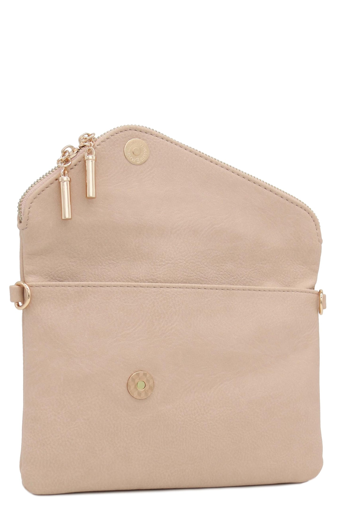 FashionPuzzle Envelope Wristlet Clutch Crossbody Bag with Chain Strap (Nude) One Size