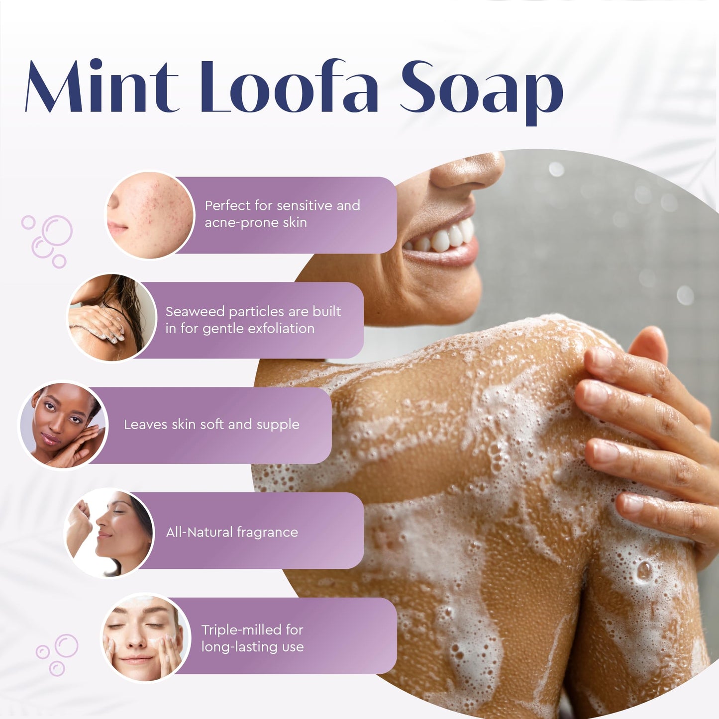 Baudelaire Exfoliating Mint Loofa Soap - Natural Fragrance - Hydrating & Moisturizing Triple-Milled Luxury, 5 oz (Pack of 6)