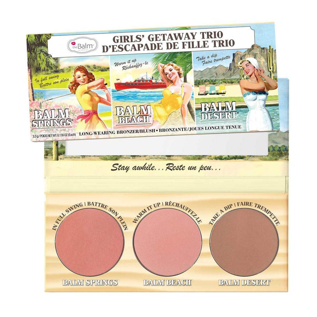 theBalm Girls' Getaway Trio - Highlighting Powder Cheek Palette, Face Sculpting Kit, Fade Resistant Blushes/Bronzers, Balm (Springs, Beach