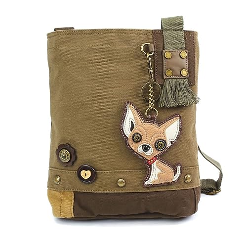 CHALA Patch Cross-Body Women Handbag, Olive Canvas Messenger Bag - Chihuahua