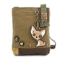 CHALA Patch Cross-Body Women Handbag, Olive Canvas Messenger Bag - Chihuahua