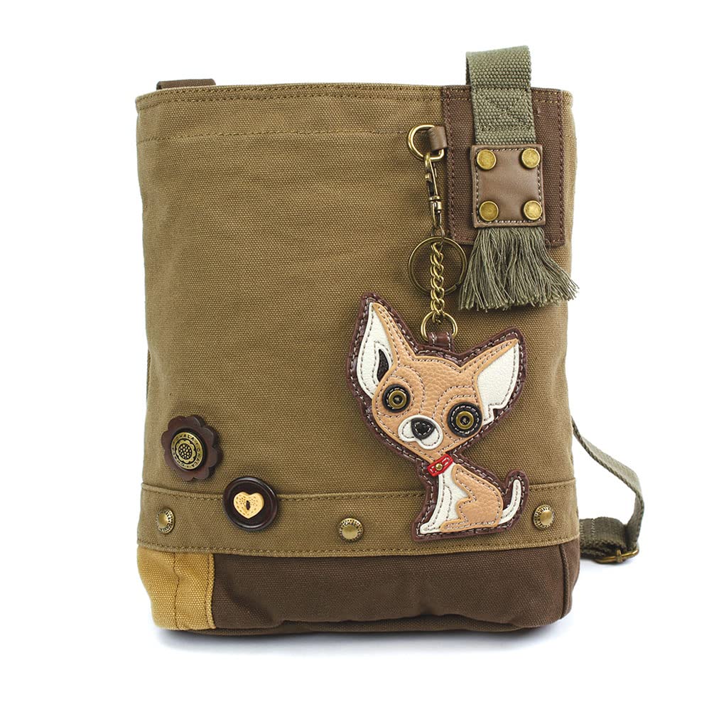 CHALA Patch Cross-Body Women Handbag, Olive Canvas Messenger Bag - Chihuahua