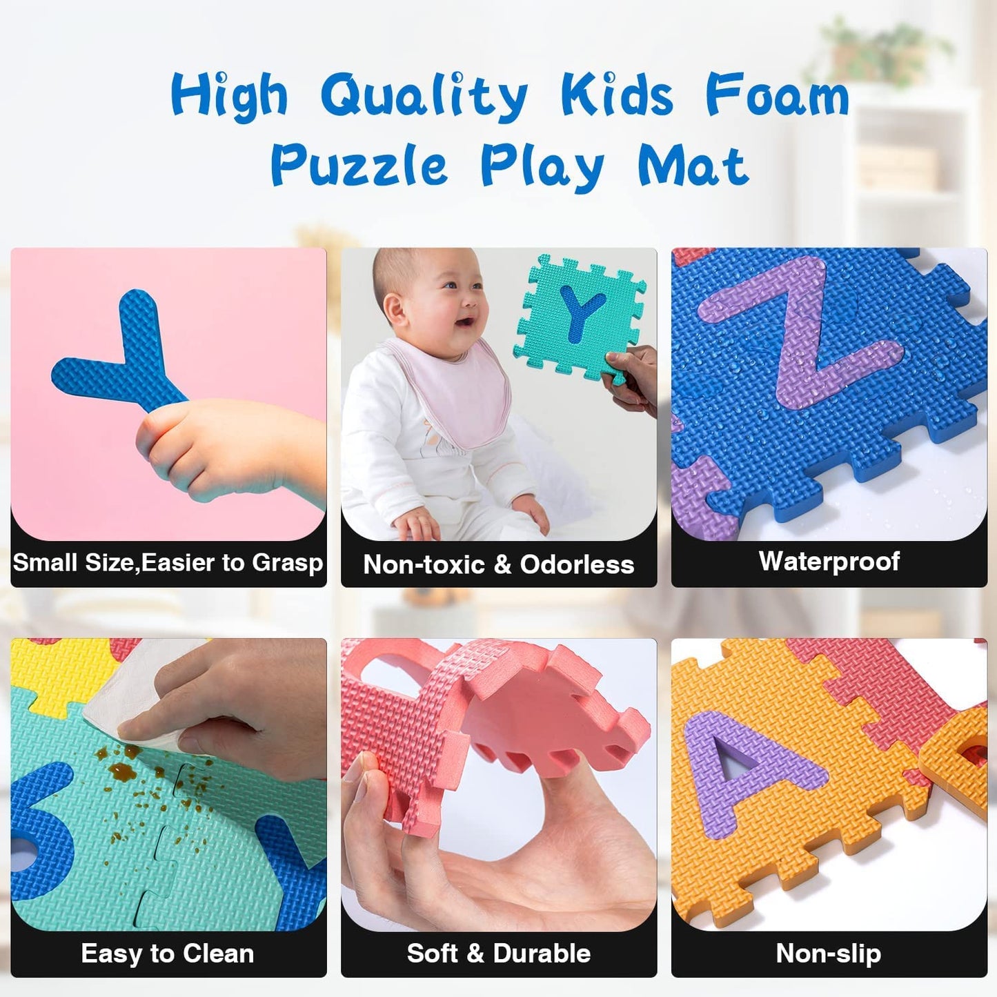 Kangler Kids Foam Puzzle Play Mat (36-Piece Set) 5.9inch x 5.9inch Interlocking EVA Floor Tiles with Alphabet and Numbers