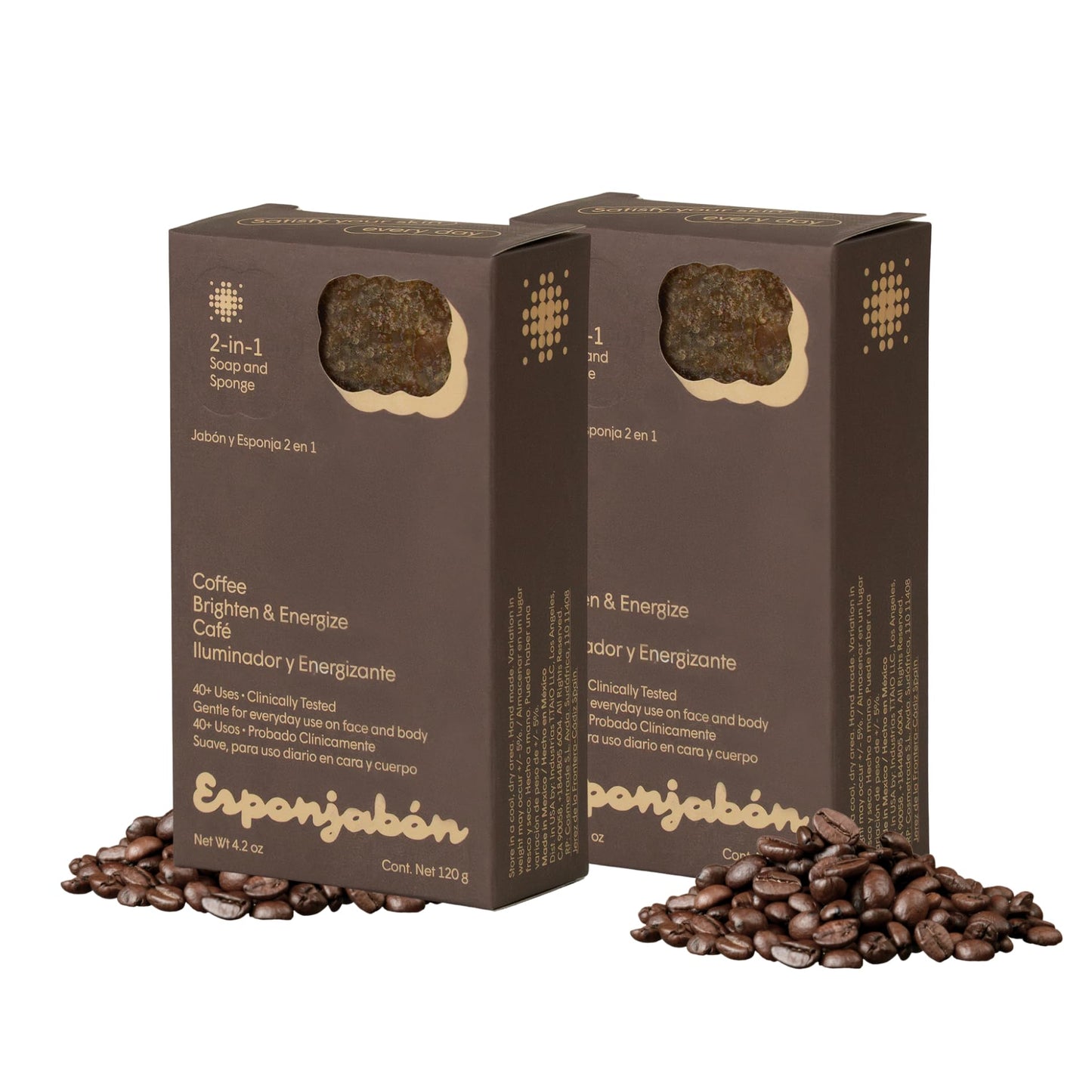 T.Taio Coffee Esponjabon Soap Sponge - Cleansing Shower Scrubber - Cleaning Bath Wash Scrub - Oil Removal - Massage & Lather Foot, Elbow, & Face