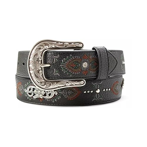 ARIAT Women's Multi-Colored Embroidered Floral Concho Belt, Black, X-Large