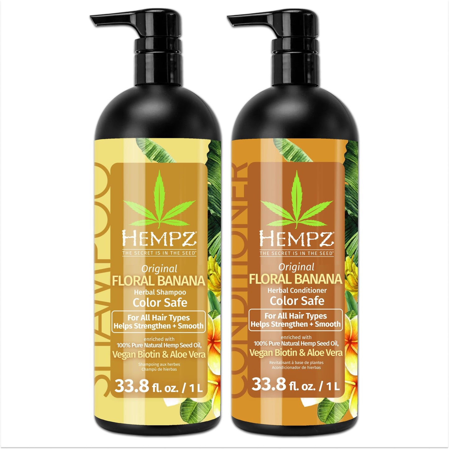 HEMPZ Shampoo & Conditioner Set - Original Floral & Banana Scent for Dry, Damaged, Color Treated Hair - Hydrating, Softening, Moisturizing Vegan