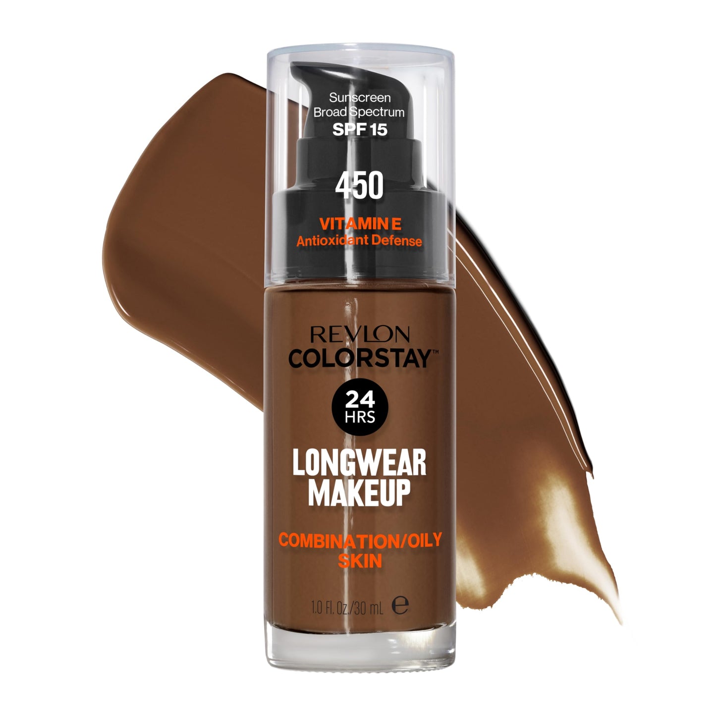 Revlon Liquid Foundation, ColorStay Face Makeup for Combination & Oily Skin, SPF 15, Medium-Full Coverage with Matte Finish, 450 Mocha, 1 fl oz